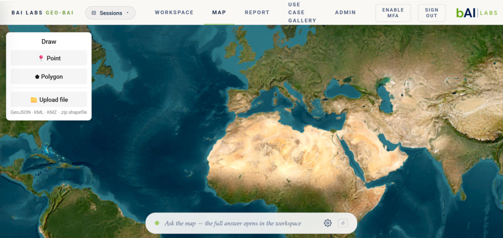 bAI Labs Geo-bAI interface for geospatial analysis and Earth observation