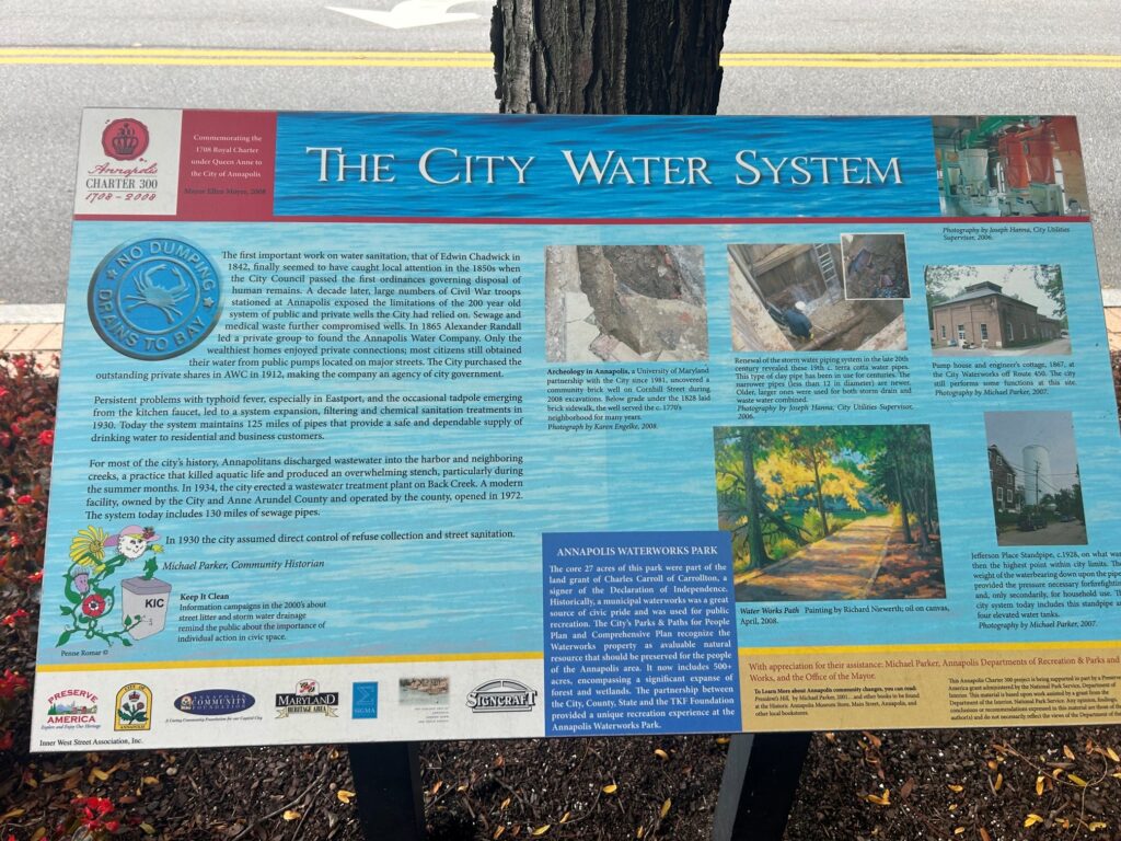 Historic Annapolis marker describing the city's early waterworks and engineering history
